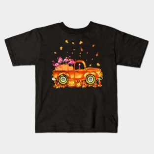 Flamingo Pumkin Car Autumn Halloween Kids T-Shirt